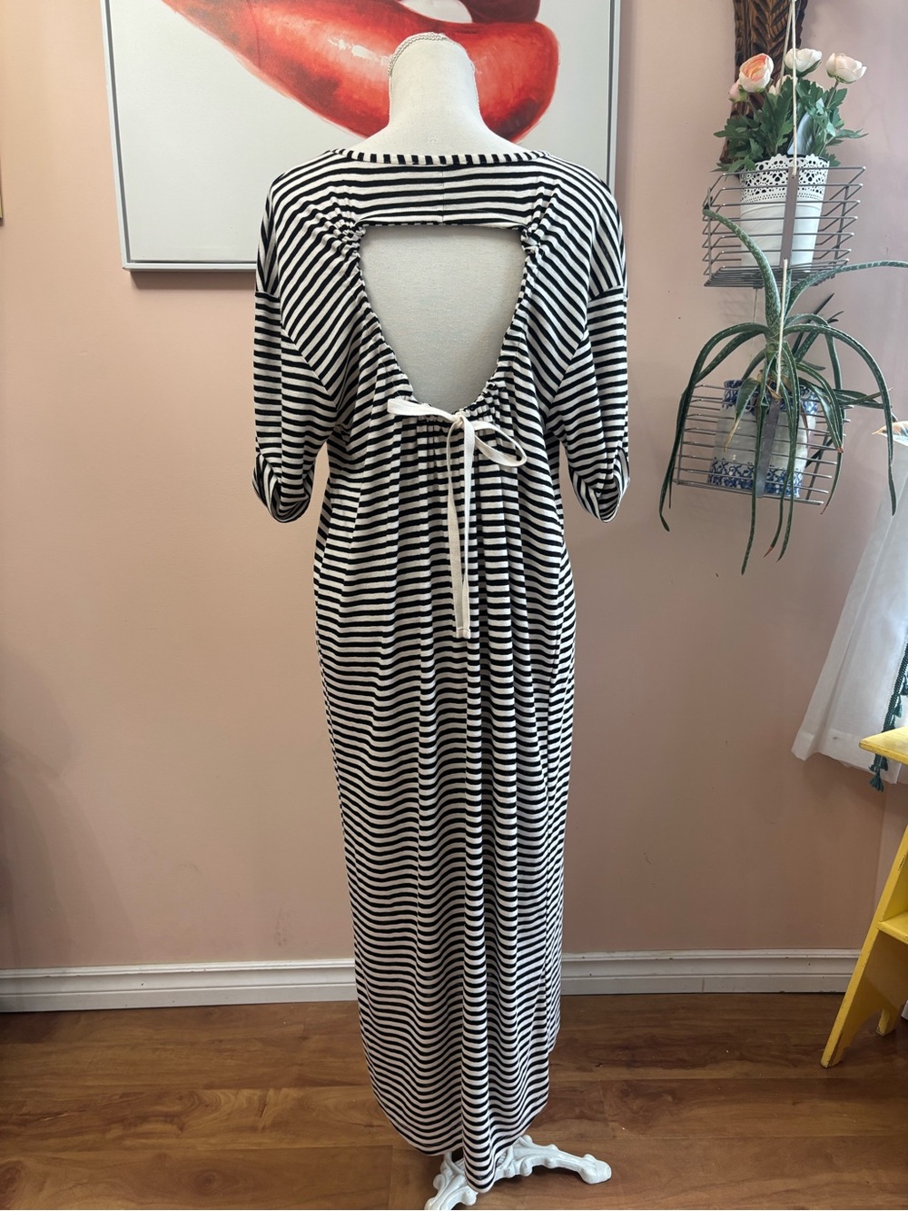 Zara Black and White Striped Open Back Dress